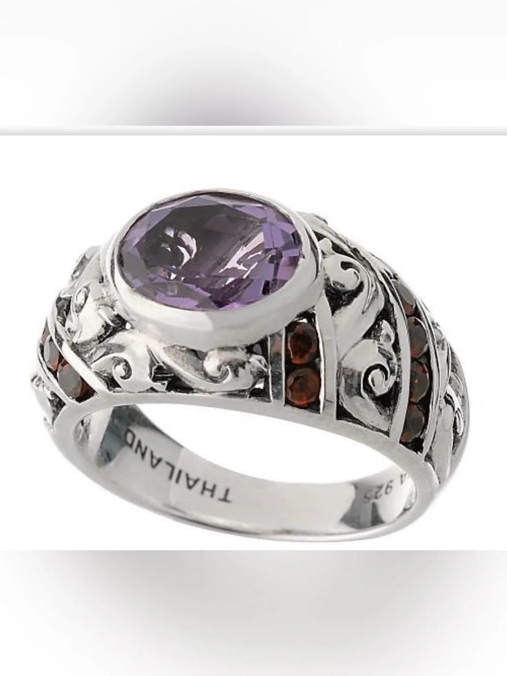 Amethyst and Garnet Accent Sterling Silver Statement Ring